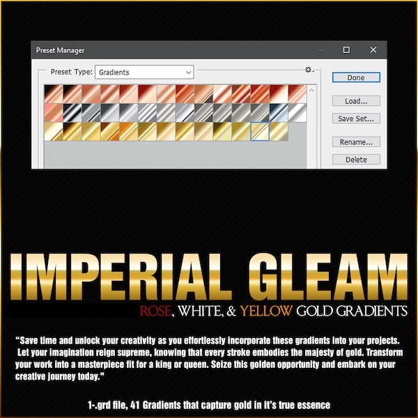 Photoshop Gradients Preset, White, Yellow, and Rose Gold Gradients, Luxury Gradients, Gradient Pack, Rich Color Blends, Graphic Design Asset