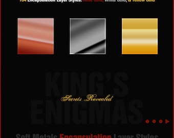 King's Enigma: efectos de texto lujosos, estilos de tipografía opulentos, estilos de texto metálicos, efectos de capa elegantes, estilos de capa de Photoshop,