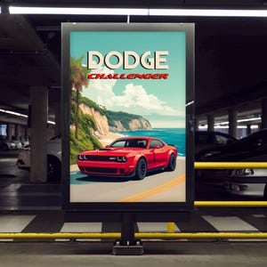 Dodge Challenger Hellcat Framed Car Poster, Car wall art, Car prints, Car guy gift, automotive wall art, gifts for car guys, man cave decor