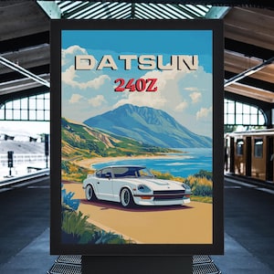 Datsun 240z Framed Car Poster, Car Wall Art, Car Print, Automotive wall art, Man cave decor, car guy gift, gifts for car guys, car gifts
