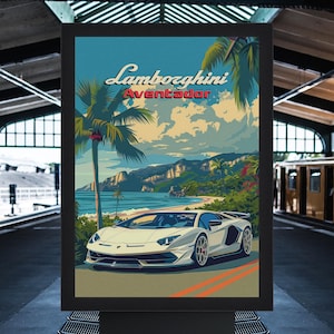 Lamborghini Poster, Framed Car Poster, Lamborghini wall art, car guy gift, man cave decor, gift for him, gifts for car guys, car print