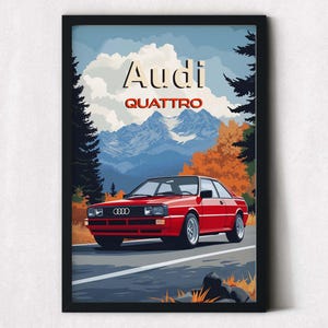 Poster incorniciato dell'auto Audi Quattro, decorazione murale per auto, decorazione murale per uomo, regalo per amanti delle auto, regali per amanti delle auto, decorazione per caverne maschili, poster Audi, regalo per amanti delle auto