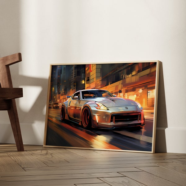 Nissan 370Z Tokyo Print Sports Car in Tokyo Poster Wall Art Gift Automotive Poster Car Enthusiast Gift Poster Art Nissan 370Z in Tokyo