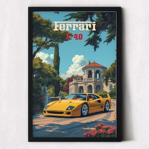 Póster de Ferrari F40, póster de coche enmarcado, arte mural de Ferrari, regalo para amantes de los coches, decoración de cuevas masculinas, regalos para amantes de los coches, arte mural automotriz, impresión de coches