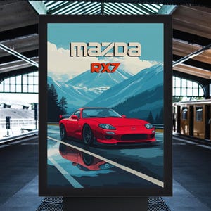 Mazda RX7 Framed Car Poster, Car wall art, Car prints, Car guy gift, automotive wall art, gifts for car guys, man cave decor, car lover gift