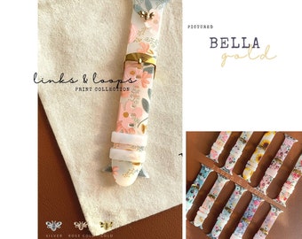 Flower Print Silicone Band for Apple Watch 38/40/41mm 42/44/45/49mm Series 9-1 Custom Silver Rose Gold Bee Charm Strap, Floral Pattern Bella