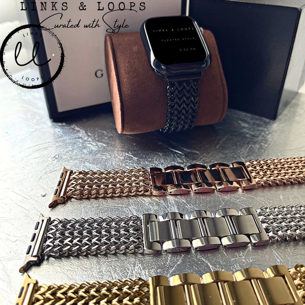 Gold Silver Black Rose Gold Apple Watch Band Series 1 - 9 38mm 40mm 41mm 42mm 44mm 45mm 49mm  Watch Strap Women Bracelet Apple Watch Charms