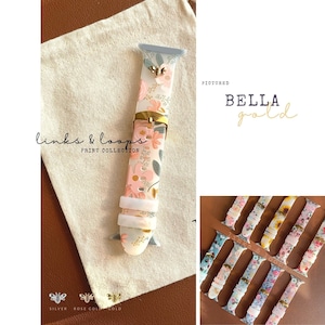 Flower Print Silicone Band for Apple Watch 38/40/41mm 42/44/45/49mm Series 9-1 Custom Silver Rose Gold Bee Charm Strap, Floral Pattern Bella