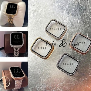 Bling Apple Watch Case Silver, Gold, Black, Rose Gold Hard Case 38 40 41 42mm 44mm 45mm iWatch Series 9/8/7/6/5/4/3/SE and Screen Protector