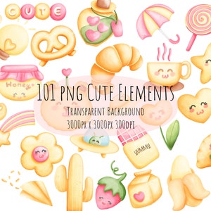 101 PNG süße Elemente, gelbe Elemente, Elemente zum dekorieren, süße Element Clipart, Clip Art Set für Kinder, digitaler Download.