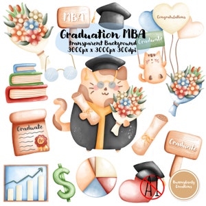 21 imágenes prediseñadas de graduación PNG, imágenes prediseñadas de gatos de graduación, imágenes prediseñadas de graduación de MBA.