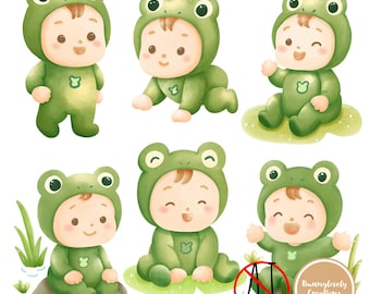 Imágenes prediseñadas de una rana bebé linda / Ilustraciones PNG kawaii (Descarga digital)