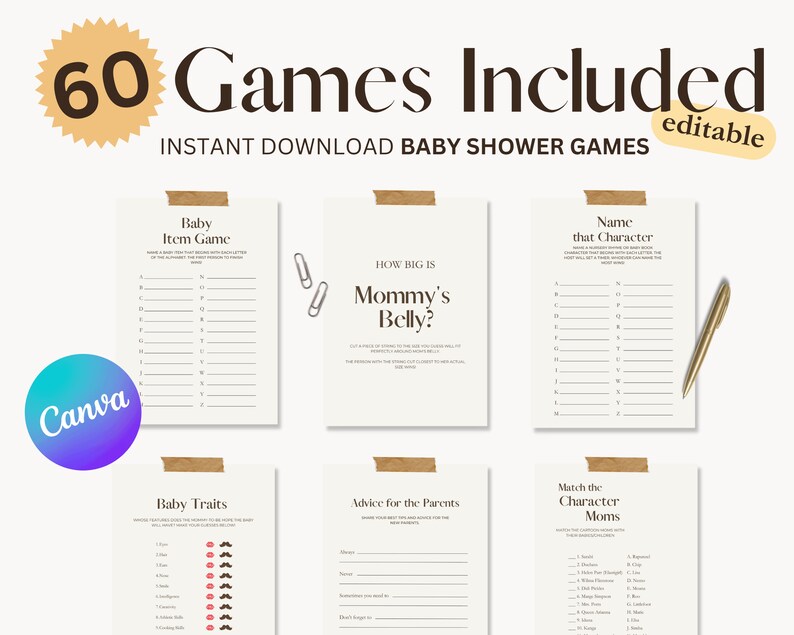 Modern Baby Shower Games Minimalistic Designs Editable Etsy