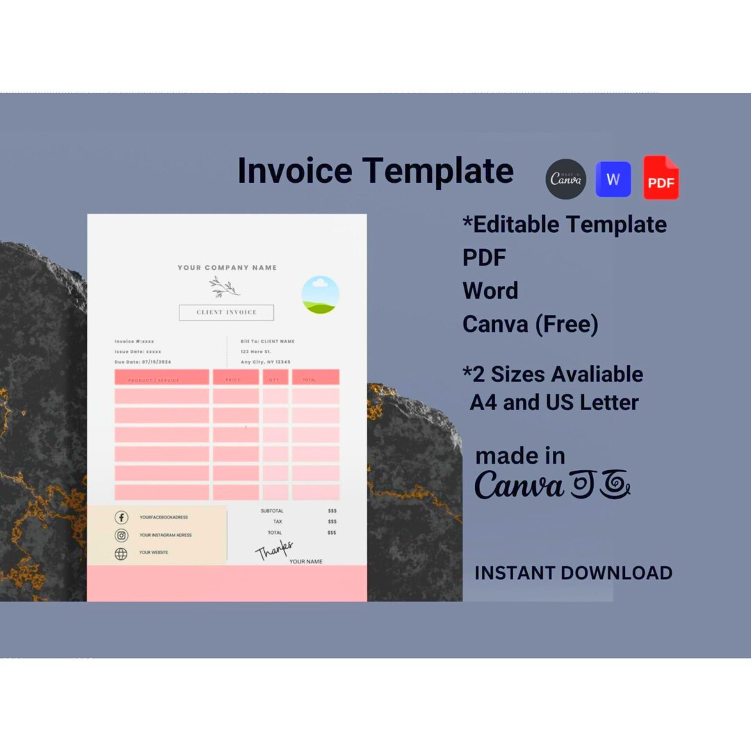 Invoice Template Editable PDF Word Template Customizable - Etsy UK