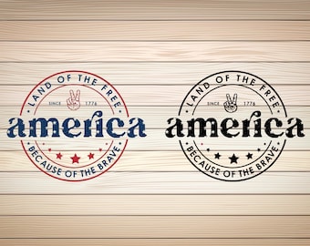 America SVG PNG Files Bundle  Land of the Free Because of the Brave Cut File - Patriotic USA Distressed Retro Sublimation Vector Design