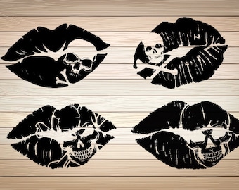 4 + 4 pcs Lip Skull Kiss PNG SVG File Digital  Lips Print Skull With Kiss Mouth Svg Silhouetten skull and crossbones lips Clipart Download
