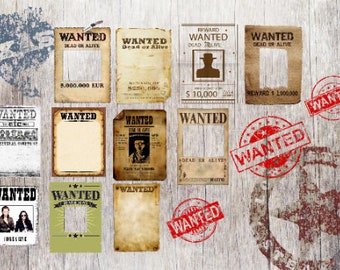 Western Wanted PNG PDF poster cowboy instant download, Png printable digital file + Wild West Fonts old paper texture Western Stamps Party