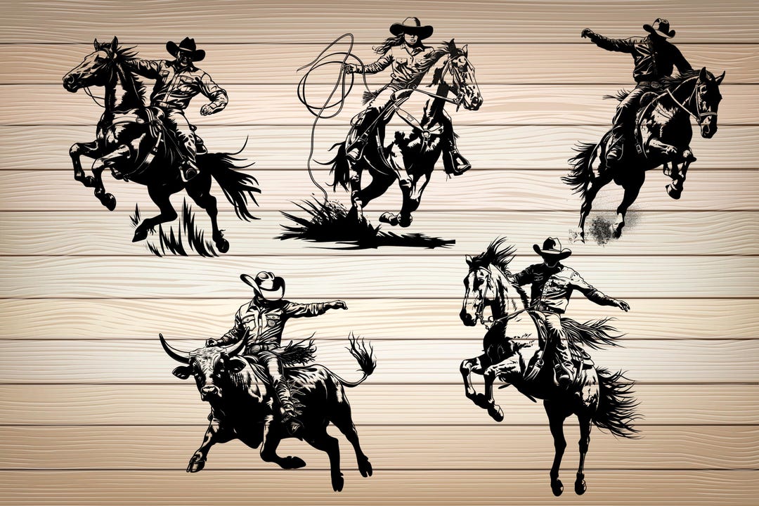 5 X Cowboy Roping SVG PNG Files Cowgirl Svg Png Cowboy Horse Cowboys ...