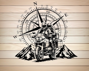Avontuur motorfiets kompas PNG SVG-bestand Biker paar Clipart BMW Touring motor bergen ontwerp reizen BMW Vector motorliefhebbers
