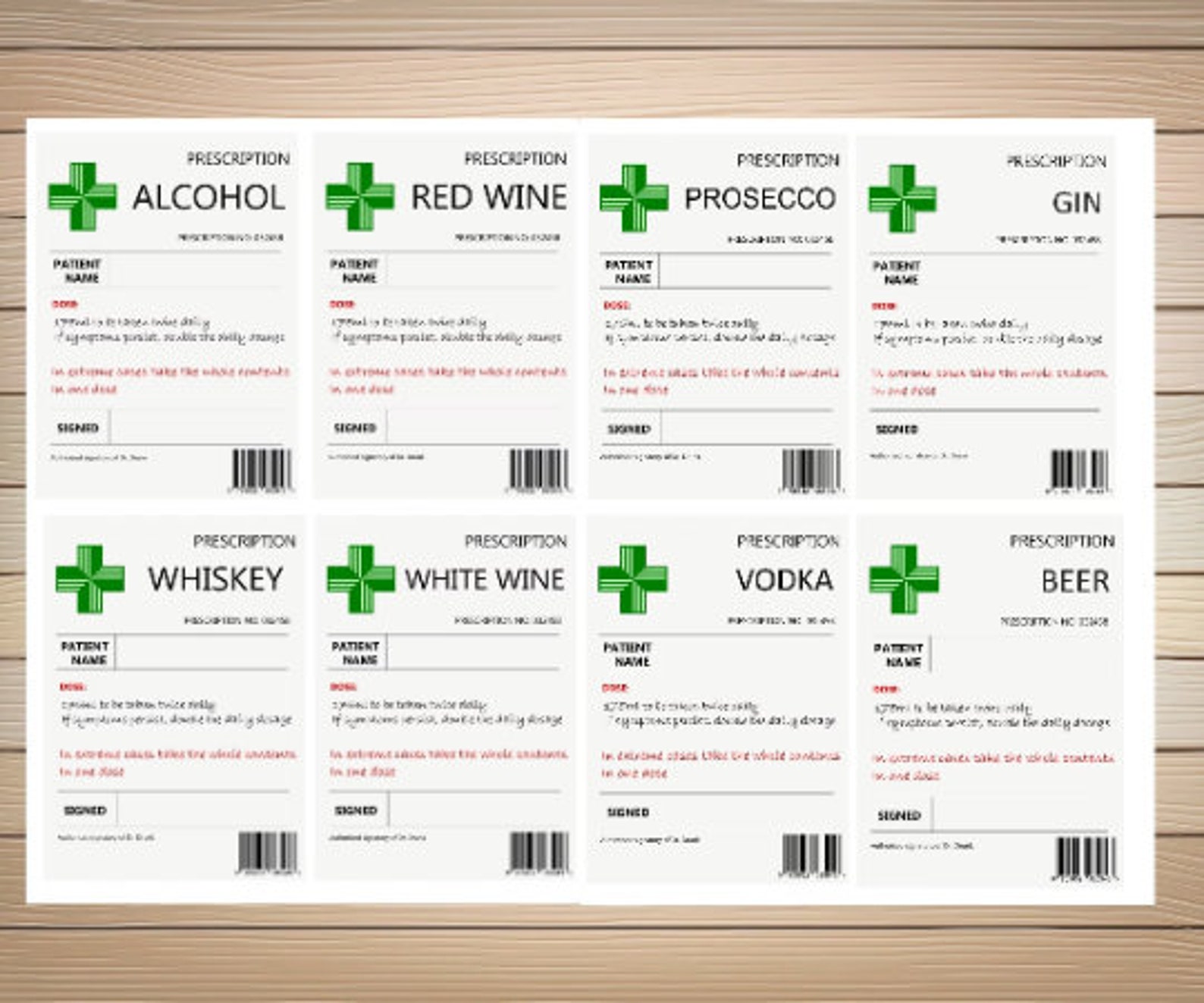 8 X Blank Prescription Label PNG SVG PDF Files Alcohol Whiskey Red Wine ...