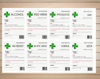 8 x Blank Prescription Label PNG SVG PDF Files Alcohol Whiskey Red Wine White Wine Prosecco Gin Beer Vodka Files Novelty Gift Digital Print