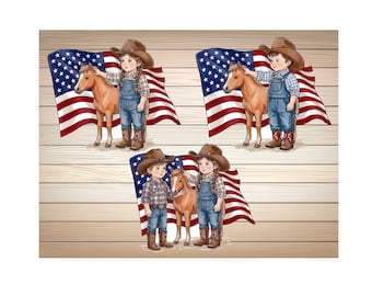 3 x Cowboy nursing Cowgirl Cowboy with Horse PNG SVG USA Flag Patriotic American Western Clipart Kids Sublimation Cricut  Silhouette Files