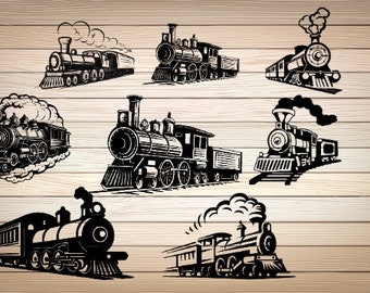 8 x Locomotive Trains PNG SVG files Bundle Steam Engine Vintage Retro Train Download Svg png file train digital Cricut Download For Download
