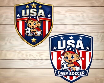 2 x USA Baby Soccer SVG PNG patriottische voetbal babyschild ontwerp Amerikaanse vlag sport clipart schattige voetballer sublimatie digitale download