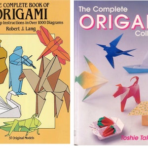 May include: Two origami books, one titled "The Complete Book of Origami" by Robert J. Lang, featuring 37 original models, and the other titled "The Complete Origami Collection" by Toshie Takahama.