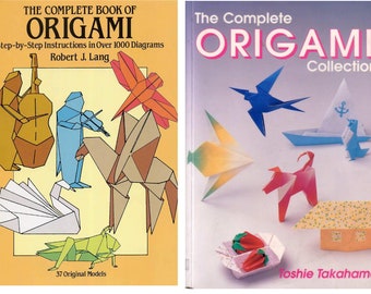 May include: Two origami books, one titled "The Complete Book of Origami" by Robert J. Lang, featuring 37 original models, and the other titled "The Complete Origami Collection" by Toshie Takahama.