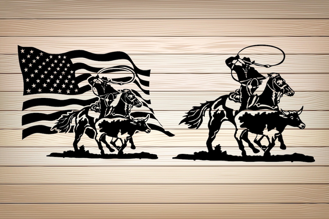 2 X USA Flag Cowboy Roping SVG PNG Files + Cowboys Font File Cowboys ...