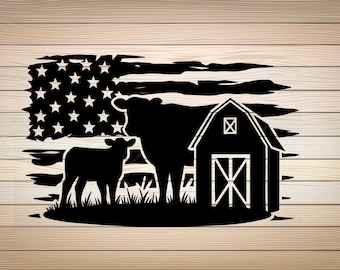 USA Flag Cow Farm PNG SVG Cowboy Cow Svg Animal File Cowboy Farmer House Svg Cow and Calf  Svg Family Farm Instant For T-shirt Download File