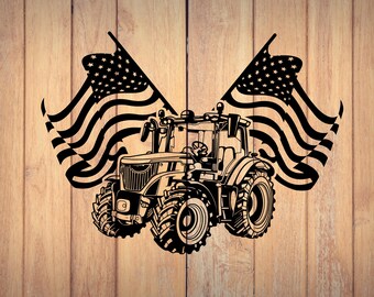 Tractor USA Crossed Flag PNG SVG File American Classic Tractor Svg File Silhouette Farm Machine Usa Flag Farm Tractor Instant Download