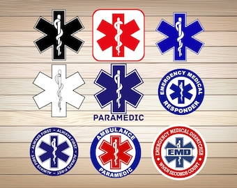 10 x Ratownik medyczny SVG PNG zestaw sylwetka ratownika medycznego apteki SVG Clipart Symbol życia z wężem Służby ratunkowe pobierz