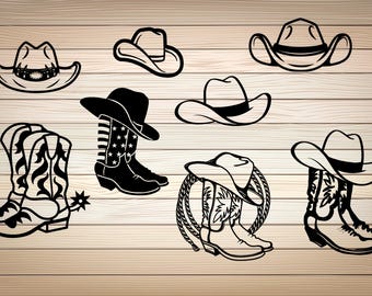 8 x Cowboy Hats PNG SVG Cowboy boots SVG Png Western Boots Svg Rodeo Svg Ranch Png Cut File, Country western Clipart Download Digital File