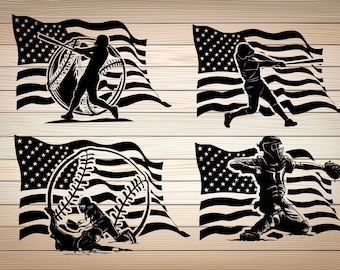 4 x USA Baseball PNG Svg File USA Flag Baseball American Baseball Player Svg Baseball Clipart Baseball Cut file Silhouette Cutting File