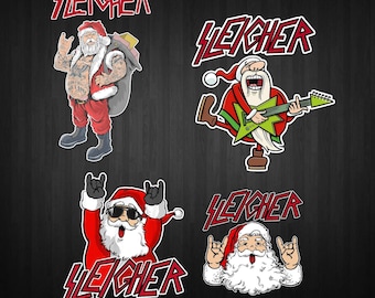 4 x Sleigher Rock kerstman PNG SVG-bestanden Santa Heavy Metal kerst coole grappige hagelmuziek kerstcadeau voor T-shirt shirt digitale download