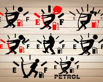 8 x Funny Gas tank svg Downloads files PNG SVG, Gas needle, fuel gauge, stickman gas gauge, Empty gas tank, Clip art For Sticker Download