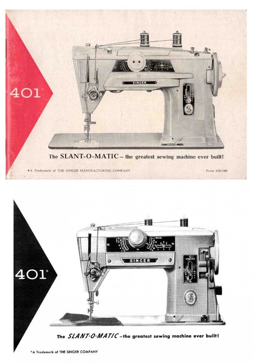SINGER 401 and 401A Sewing Machine Slant-o-matic Instruction Manual PDF