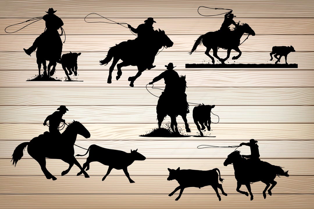 6 X USA Cowboy Roping SVG PNG Files America Cowboys Bull Usa Western ...