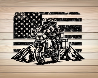 USA Flag Motorcycle Adventure PNG Svg File Moto Biker Offroad Rider Clipart for T-Shirt BMW Motorcycle Design American Flag Mountain Ride