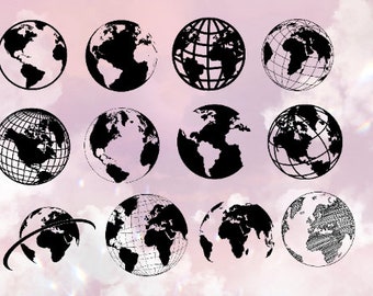 13 x globe terrestre PNG SVG fichiers lot Terre vecteur Svg terre 3D coupe fichiers Clipart monde 3D globe cricut Globe 3D silhouette téléchargement numérique