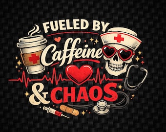 Fueled by Caffeine and Chaos SVG PNG Nursing Skull Digital Download, Coffee Nurse Sublimation Design Nurse Cut File Clipart Image download