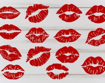 14 x Lip Kiss PNG SVG JPG-bestand bundel digitale lippenstift Kiss Svg mond Amerikaanse lippen Silhouetten Valentine lippen rode lippen Clipart downloaden