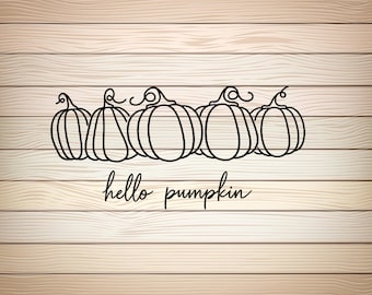 Hello Pumpkin SVG PNG - Fall Pumpkin Patch Cut File - Autumn Halloween Thanksgiving  Line Art Sublimation Vector Design Instant Download