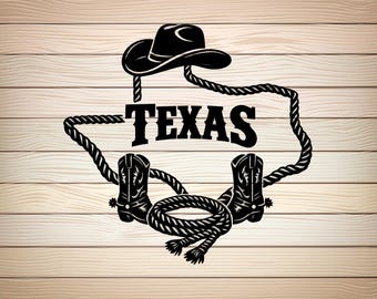 Texas State SVG PNG Cowboy Hat and Boots Cut File Western Rope Silhouette Lone Star State Sublimation Design Instant Digital Download file