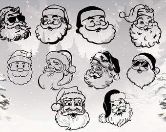10 x Santa Claus SVG PNG-bundelbestanden Santa SVG Santa Face Svg Christmas Svg-bundel kerstcadeau voor T-Shirt Instant digitaal bestand downloaden