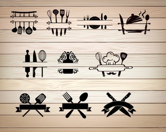 10 x Kitchen Monogram PNG SVG PDF Bundle Files Frame Designs for Cricut Personalized Chef & Bakery Cut Files Cooking Download Digital Files