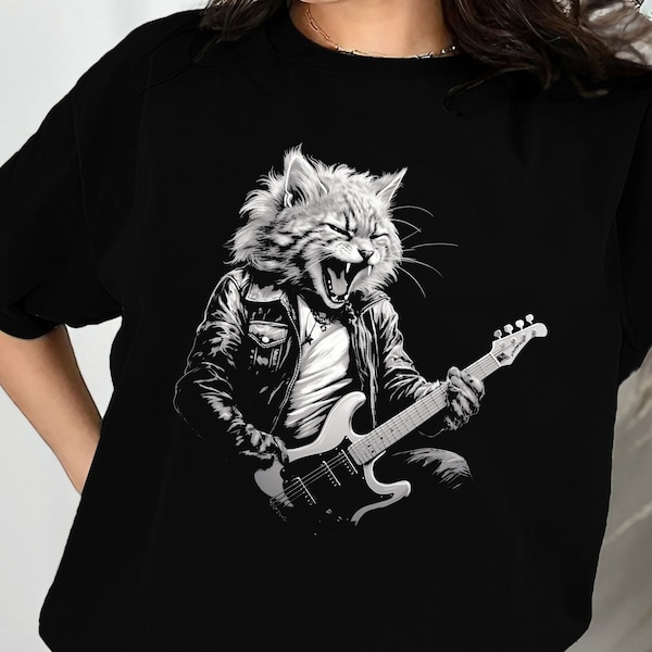 Cat Playing Guitar Sweatshirt, Rock Guitar Shirt, Guitar and cat lover Tee, Guitar Player Sweatshirt, Cat Gifts For Guitarist Shirt, Hoodie