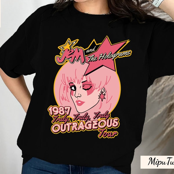 Jem & The Holograms Women's Shirt, Summer Girl Shirt, 80s Women Tee, 80's Cartoon Neon Color, Jem Outrageous Tour Shirt, Hoodie, Sweatshirt